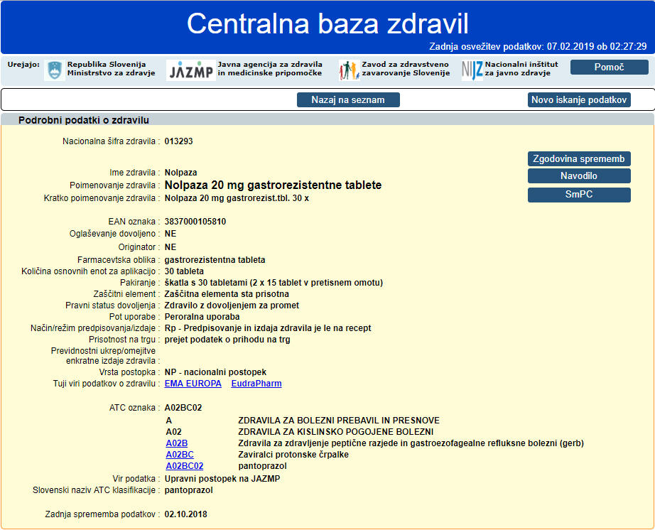 Prikaz podrobnih podatkov o zdravilu (1. del)