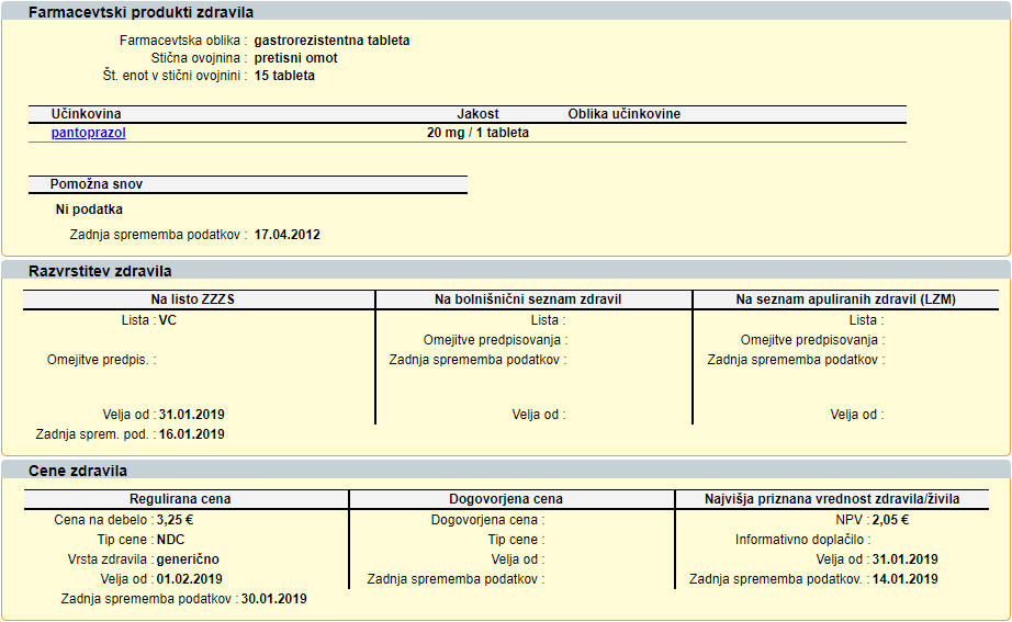 Prikaz podrobnih podatkov o zdravilu (2. del)